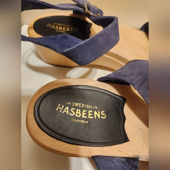 Swedish Hasbeens Blue Braided Leather Strappy Open Toe Clogs Sz.7/37 Ret. $269 - Picture 2 of 10